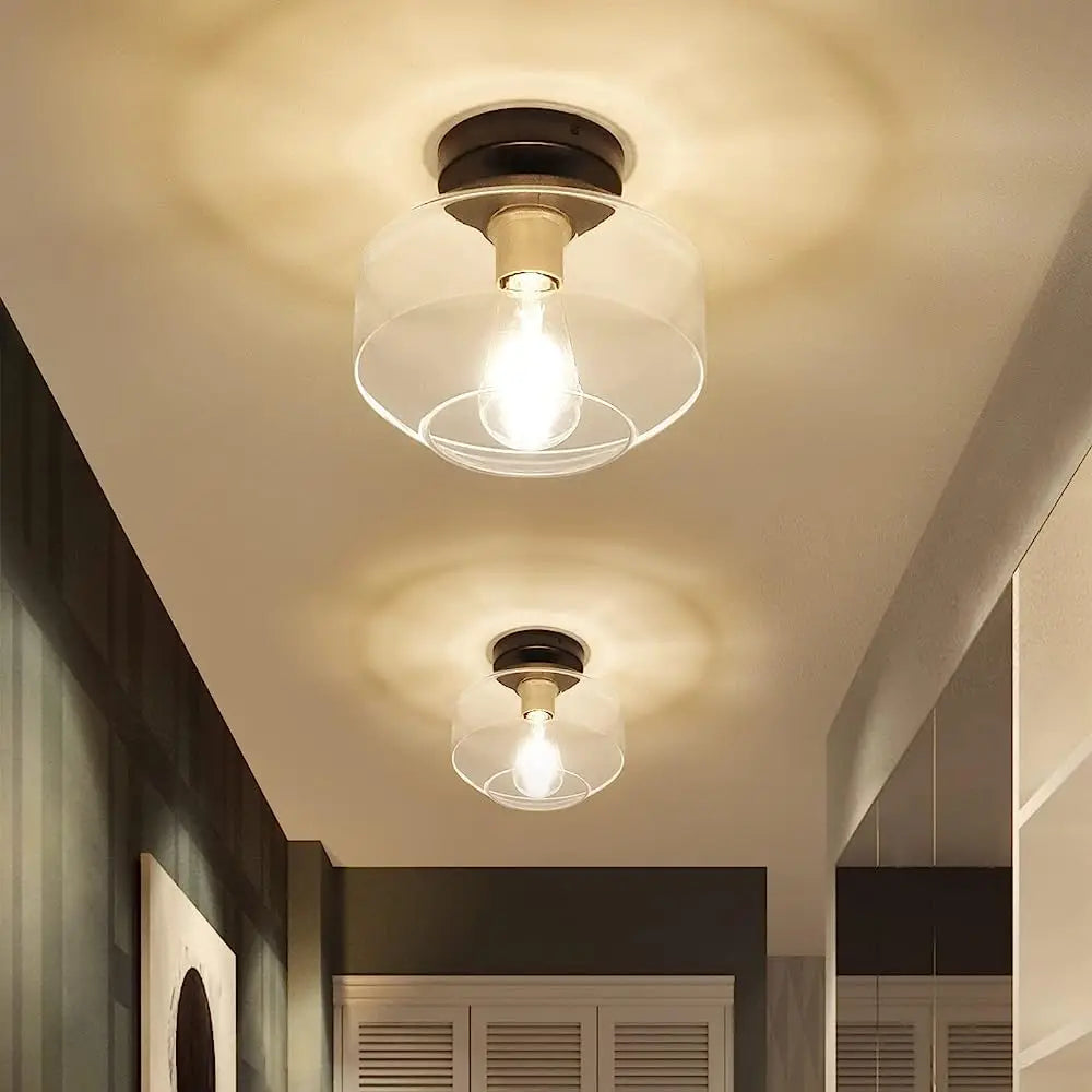 Depuley 8.6" Modern Semi Flush Mount Ceiling Light Vintage Glass Shade for Bathroom Hallway Corridor E26 Transparent