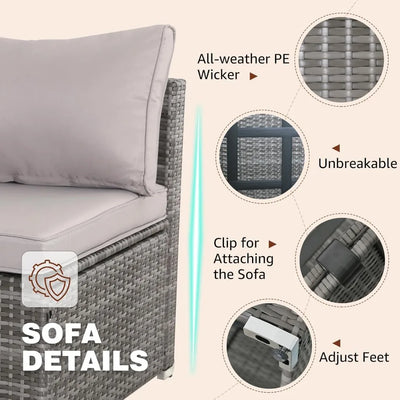 Della Outdoor 7 Piece Sofa Set | Rattan Sectional Sofa,Washable Cushions & Glass Coffee Table,Outdoor Furniture Set