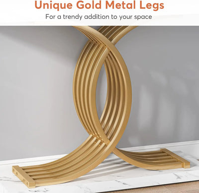 Martino Gold Entryway Table | Modern 39-Inch Console Faux Marble Console Hallway Table