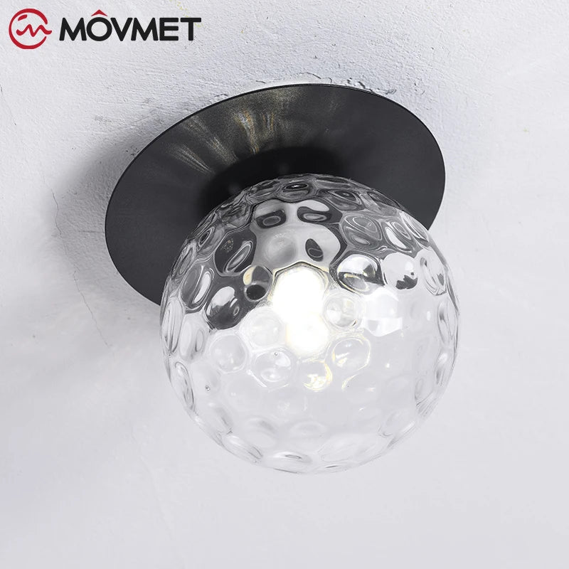 Glass Ball Gold LED Ceiling Lamp Single Disk Kitchen Study Bedroom Balcony Entrance Living room Night Lighting Fixtures E27