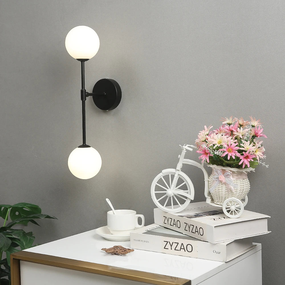 Modern Led Wall Lamp Nordic creative bedroom living room aisle stair bedside lamp Milky Glass Round Ball Gold  Wall Sconce Decor