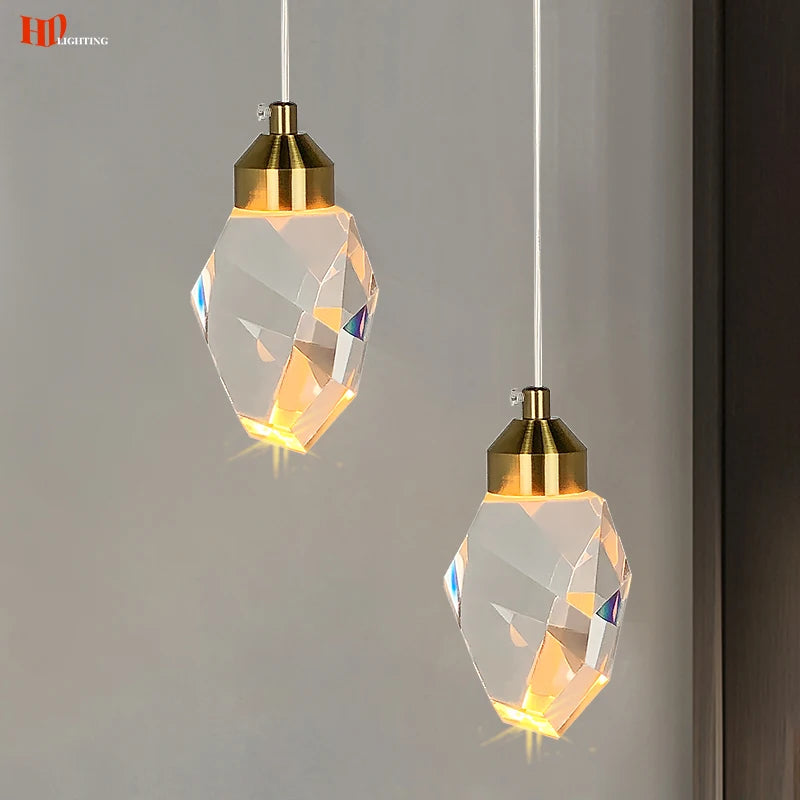 HD Luxury Pendant Lights For Dining Living Room Bedroom Bedside Kitchen Cafe Bar Indoor Decor LED Crystal Hanging Ceiling Lamps