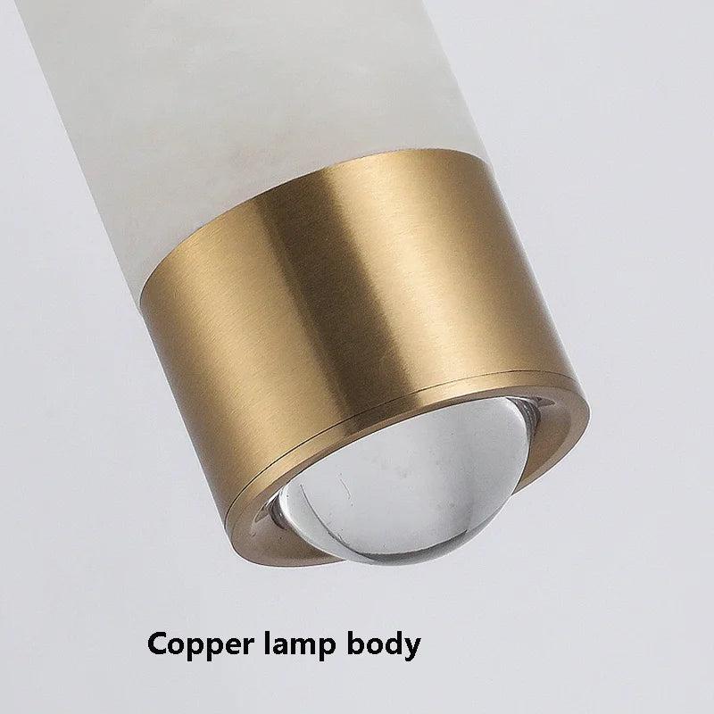 Luxury Copper Spanish Marble Small LED Chandelier High-end Modern Simple Bedroom Bedside Pendant Light Bar Counter Hanging Lamp