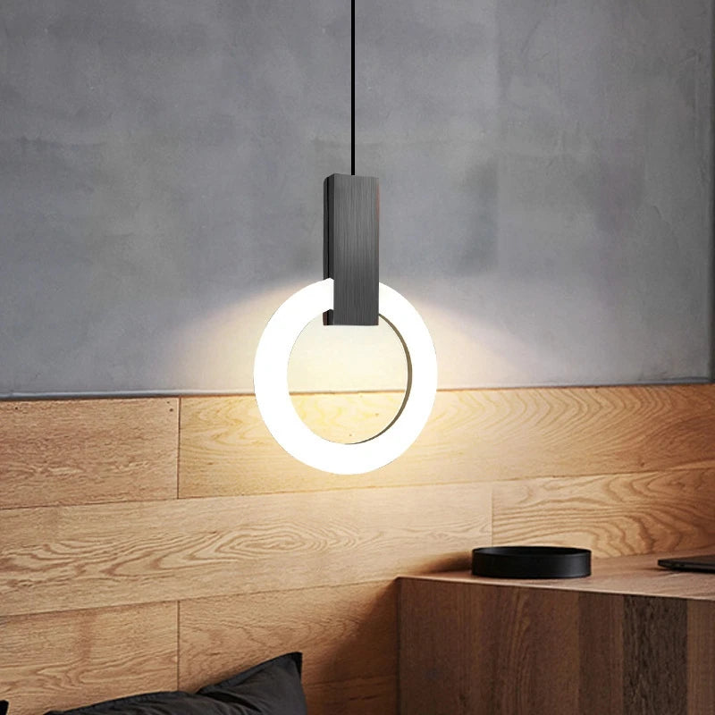 Nordic Simple LED Pendant Light Living Room Stairs Ring Chandelier Creative Dining Room Bedroom LED Ceiling Pendant Lamp