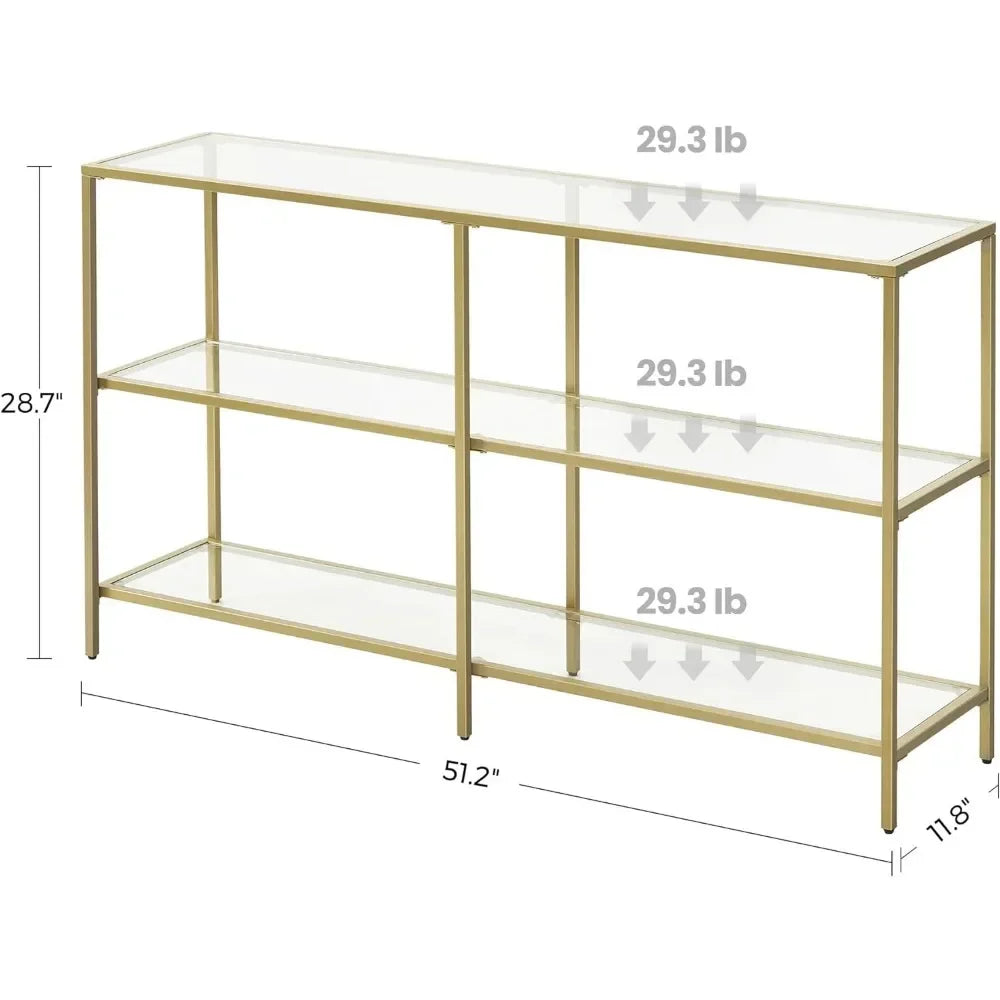 Mariah Console Table | with 3 Shelves, Sofa Table, Entryway Table, Metal Frame, Tempered Glass Shelf