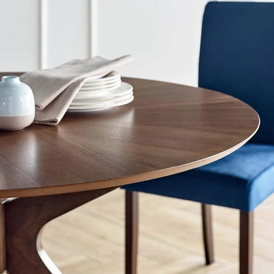 Mesa de comedor redonda de madera Borges | Mesa de cocina circular para sala de estar interior marrón nogal de 47 pulgadas 