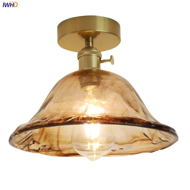 IWHD Amber Glass LED Ceiling Lamp Copper Socket 4W Bedroom Corridor Balcony Living Room Light Lampara Led Techo Home Lighting