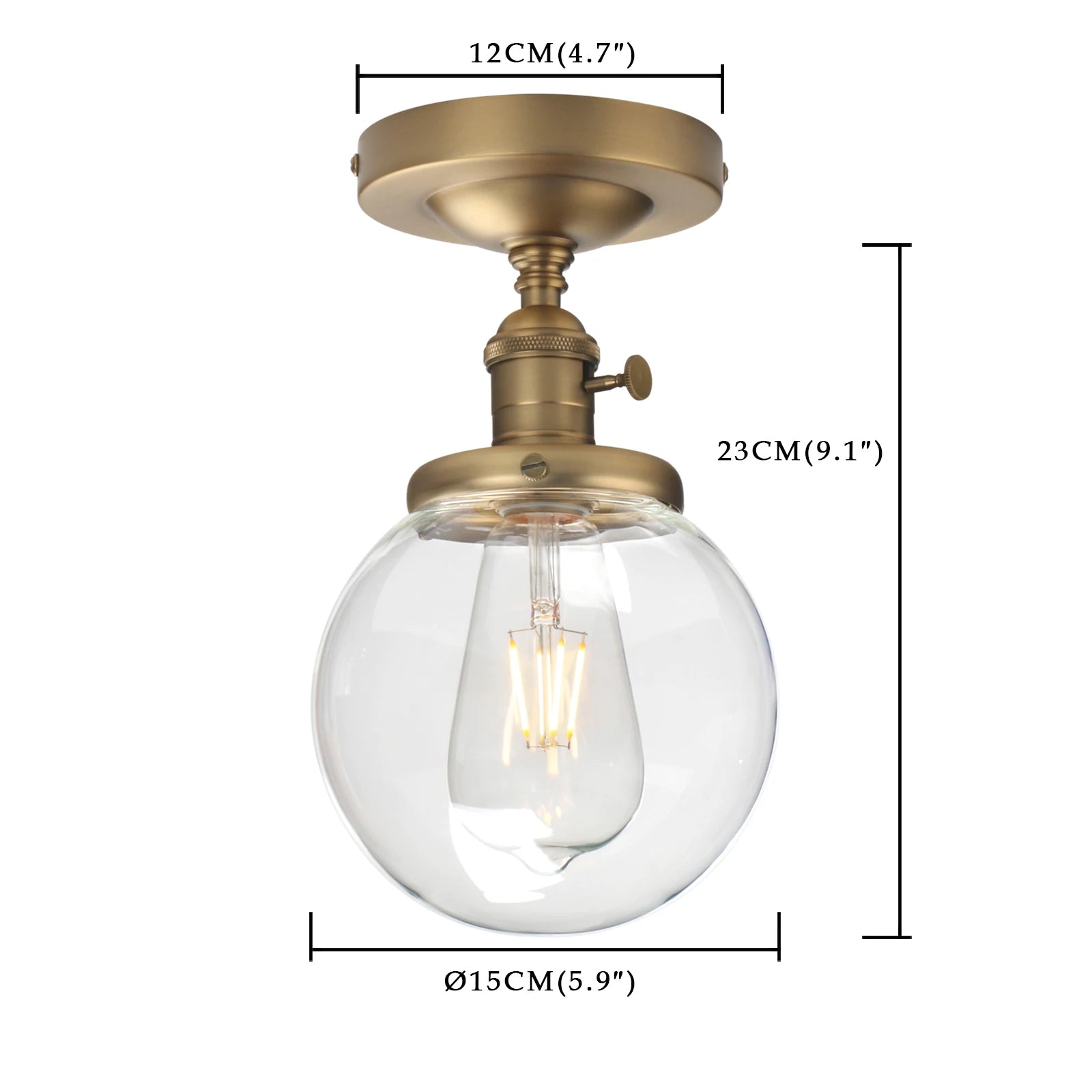 Phansthy Vintage Industrial Mini 5.9" Round Clear Glass Globe Semi Flush Mount Ceiling Light Fixture (Antique)