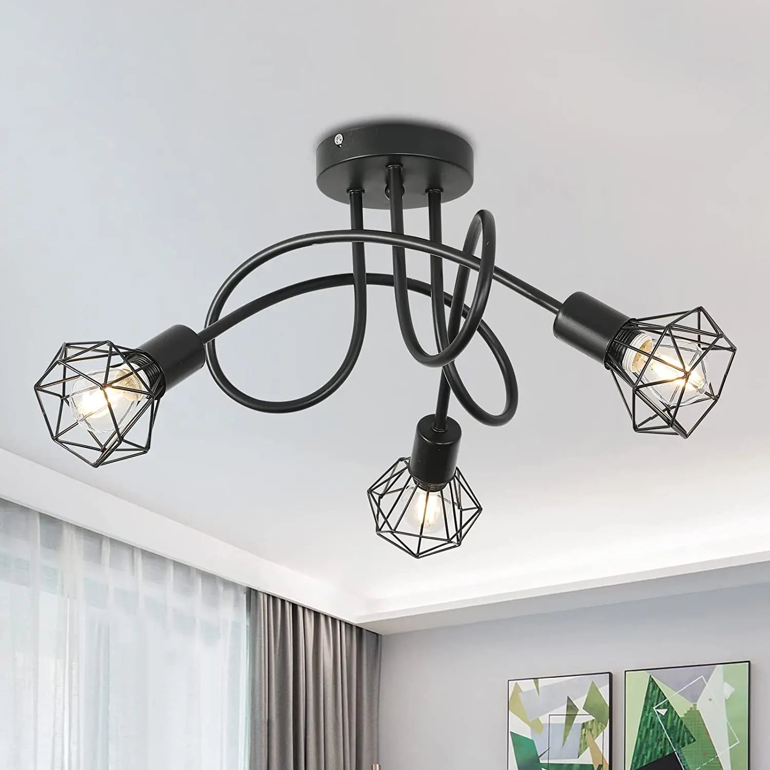 Spider Pendant Lighting 3-Heads Edison Chandelier Vintage Multiple Adjustable DIY Ceiling Light Kit Dining Room and Living Room,