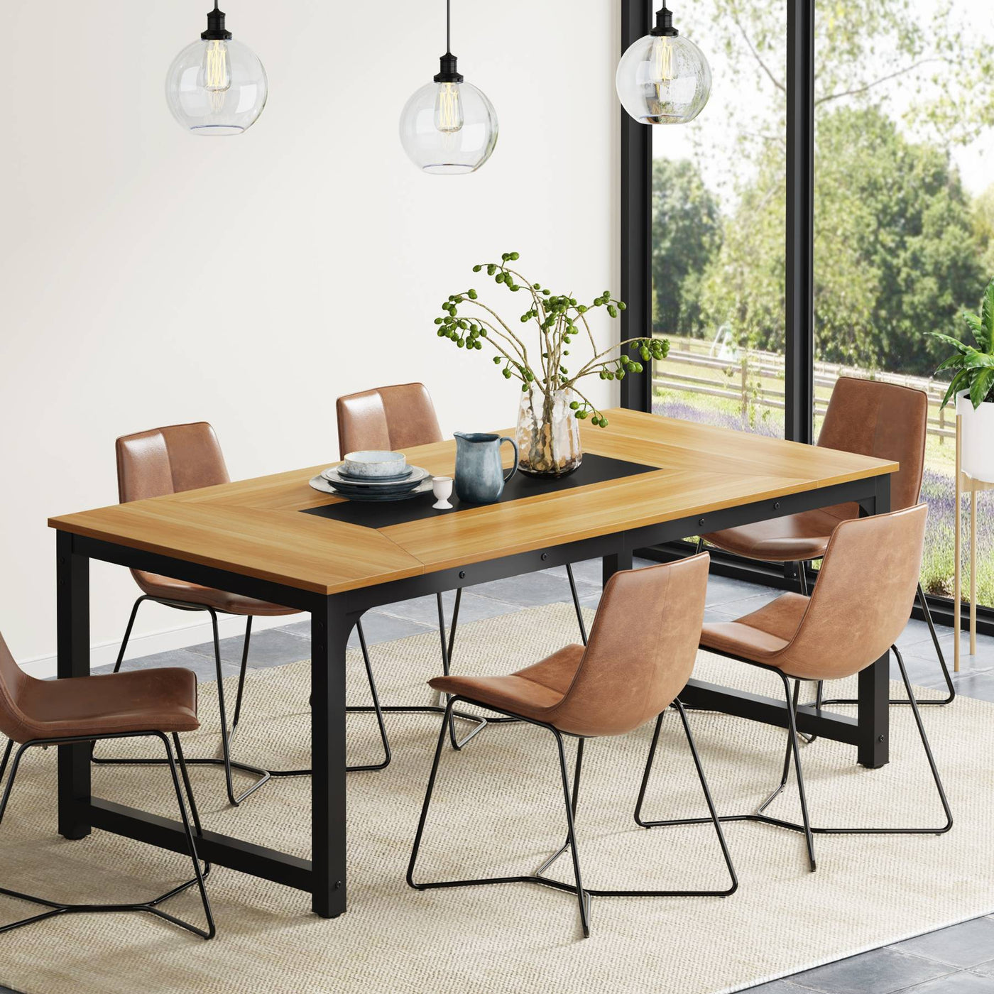 Kate Dining Table for 6-8 Persons | Industrial Kitchen Table with Metal Frame