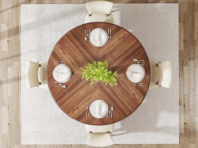 طاولة طعام مستديرة أنتونيت تتسع من 4 إلى 6 أشخاص | طاولة مطبخ خشبية حديثة مقاس 47 بوصة