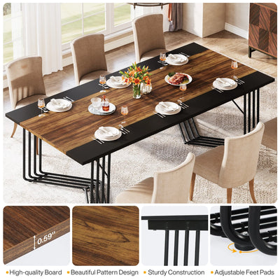 Mesa de comedor industrial Raya | Mesa de cocina grande de madera marrón y negra para 6-8 personas