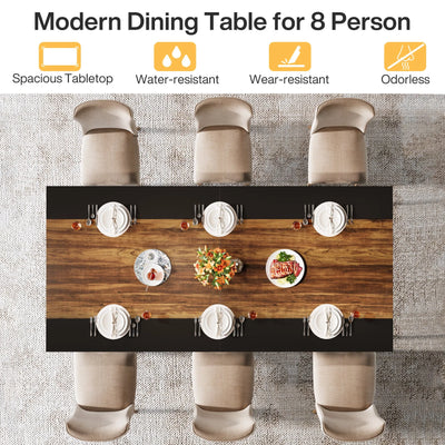 طاولة طعام صناعية من رايا | طاولة مطبخ كبيرة من الخشب الأسود البني تتسع لـ 6-8 أشخاص