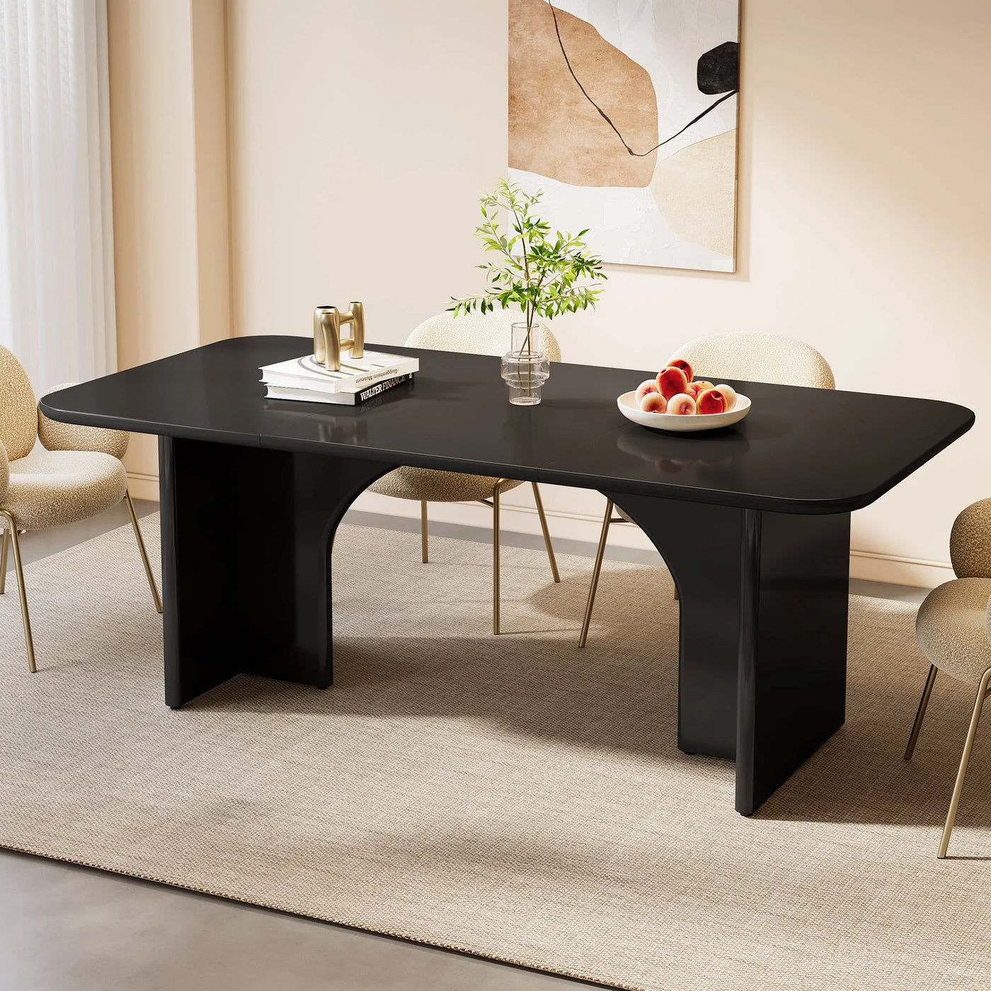 Trest Modern Dining Table | Black Wood Large Rectangle Kitchen Table for 4-6 People