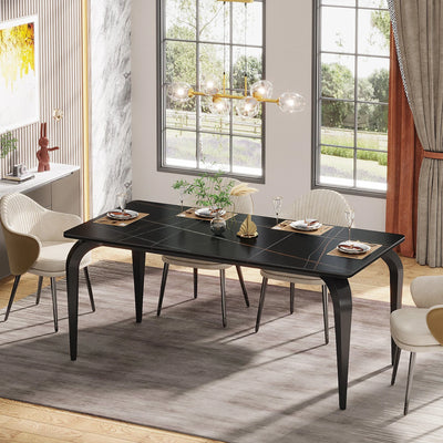 Rever Modern Dining Table | 63" Marble Sintered Stone Kitchen Table with Metal Legs Rectangular