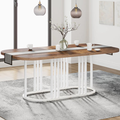 Lucien Modern Round Dining Table | Marble Faux Oval Shaped 71” Kitchen & Dining Room Tables for 6 People