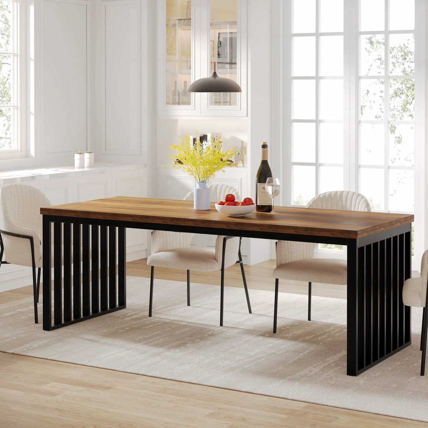 Mesa de comedor moderna Olivare | Mesa de cocina resistente de madera de 78,74 pulgadas