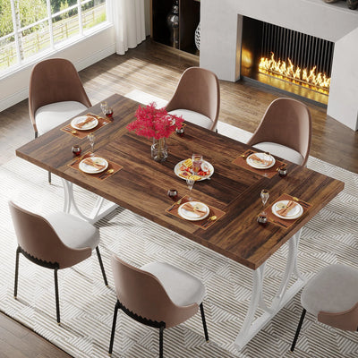 طاولة طعام حديثة من شيفر | طاولة عشاء لطاولة المطبخ الصناعية من الرخام الخشبي المستطيل تتسع لـ 6 أشخاص