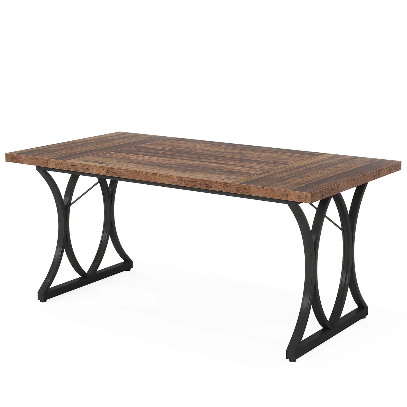 Mesa de comedor moderna Chevre | Mesa de cocina industrial de mármol y madera rectangular, mesa de comedor para 6 personas