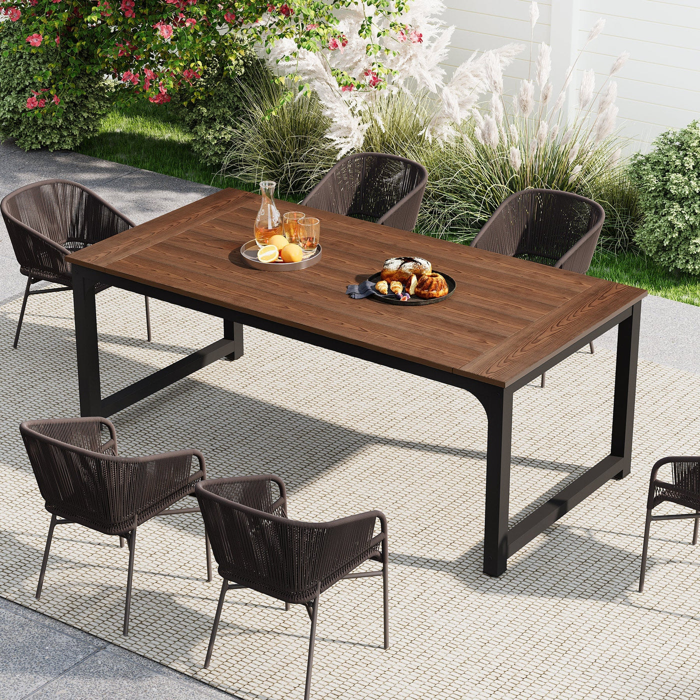 Marta Outdoor Indoor Dining Table | Wooden Rectangular Patio Kitchen Table