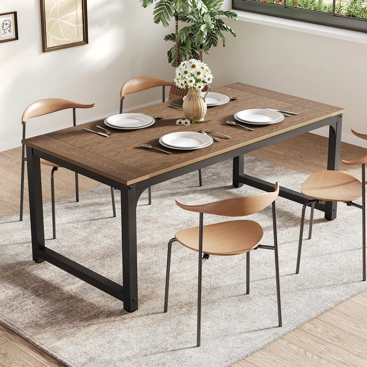 Marta Outdoor Indoor Dining Table | Wooden Rectangular Patio Kitchen Table