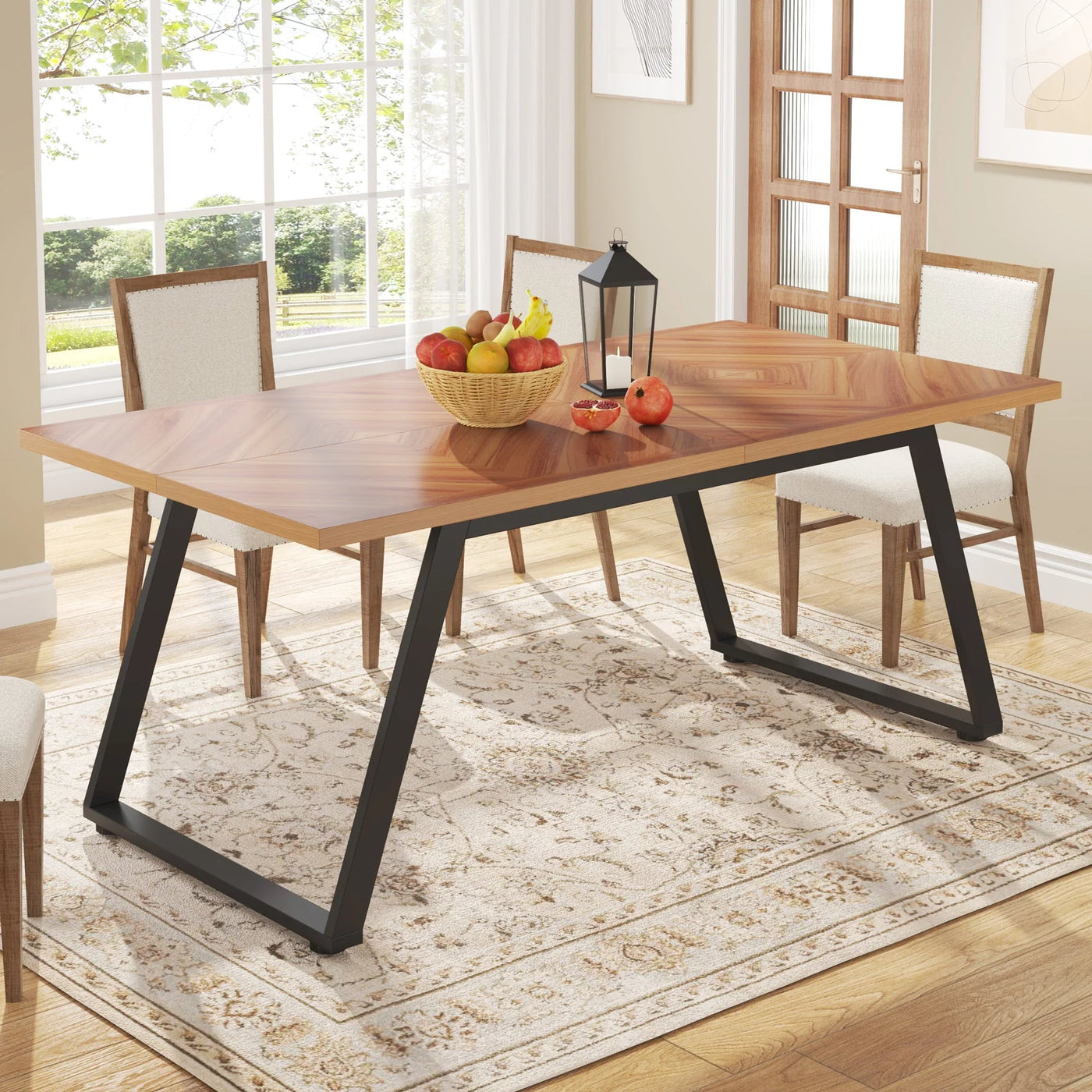 Nordic Rectangle Dining Table | 63" Farmhouse Wooden Kitchen Dinner Table for 6