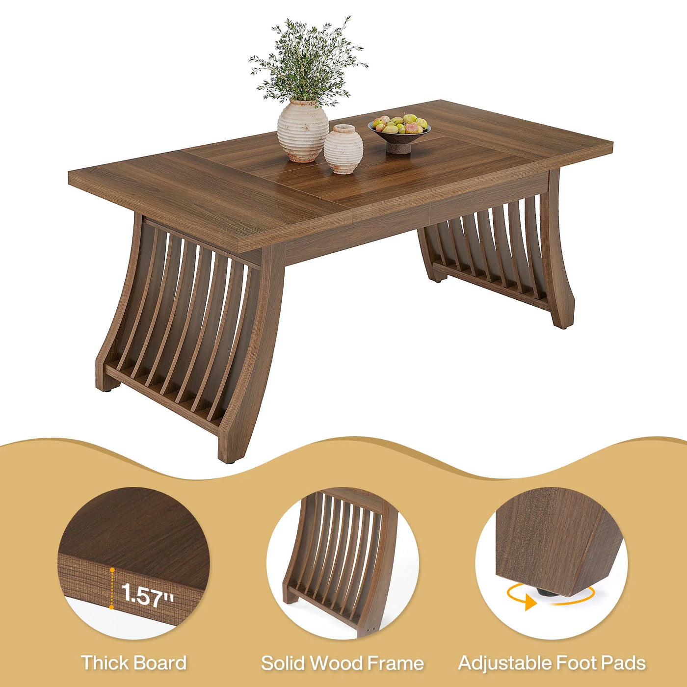 Carbella Rectangular Dining Table | Wood Kitchen Table for 6-8 People