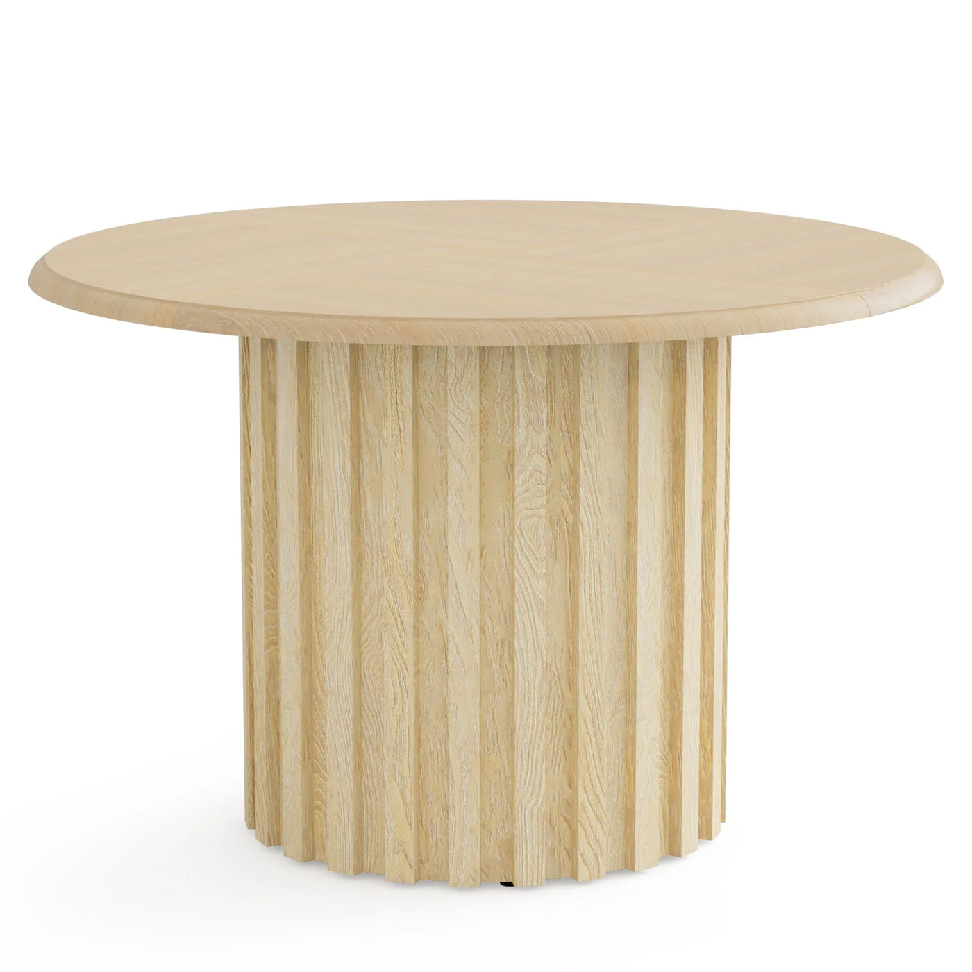 Mesa de comedor redonda Trebon | Mesa de cocina de estilo rústico de madera de roble con base de metal para 4 personas