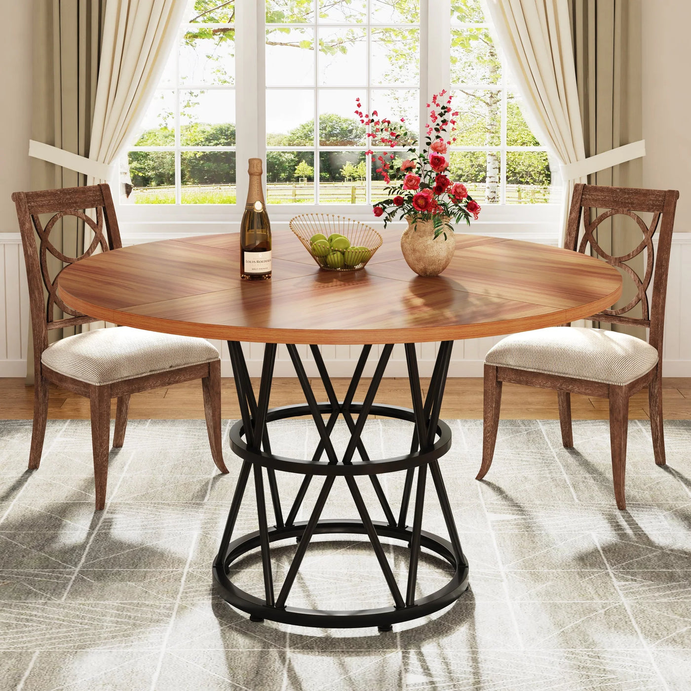 Chiffron Round Dining Table | 47" Circle Kitchen Table with Metal Base for 4-6 Seaters