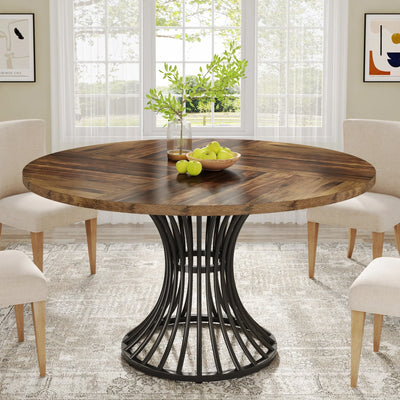 Hartet Round Wooden Dining Table for 4-6 People | Farmhouse Circle Kitchen Table
