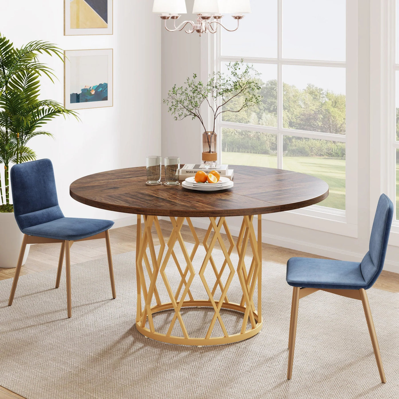 Lennon Round Dining Table for 4-6 People | 47.2" Circle Kitchen Dinner Table with Metal Base