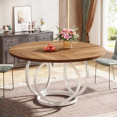 Carring Round Dining Table for 4 | Modern Marble 47" Kitchen Table with Metal Base
