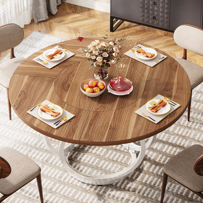 طاولة طعام مستديرة لـ 4 أشخاص | طاولة مطبخ رخامية حديثة مقاس 47 بوصة بقاعدة معدنية