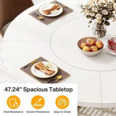 طاولة طعام مستديرة لـ 4 أشخاص | طاولة مطبخ رخامية حديثة مقاس 47 بوصة بقاعدة معدنية