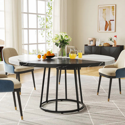 Mesa de comedor redonda Casper para 4 personas, mesa de cocina de 47" con base circular de metal