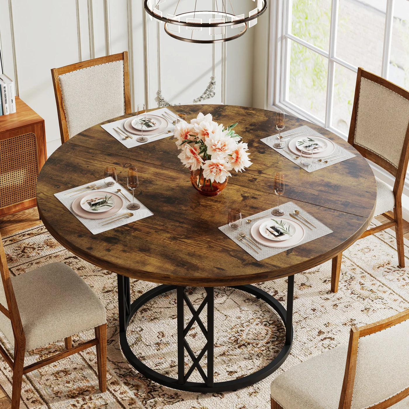 Maurice Round Dining Table for 4 People | 47" Circular Kitchen Table with Metal Base