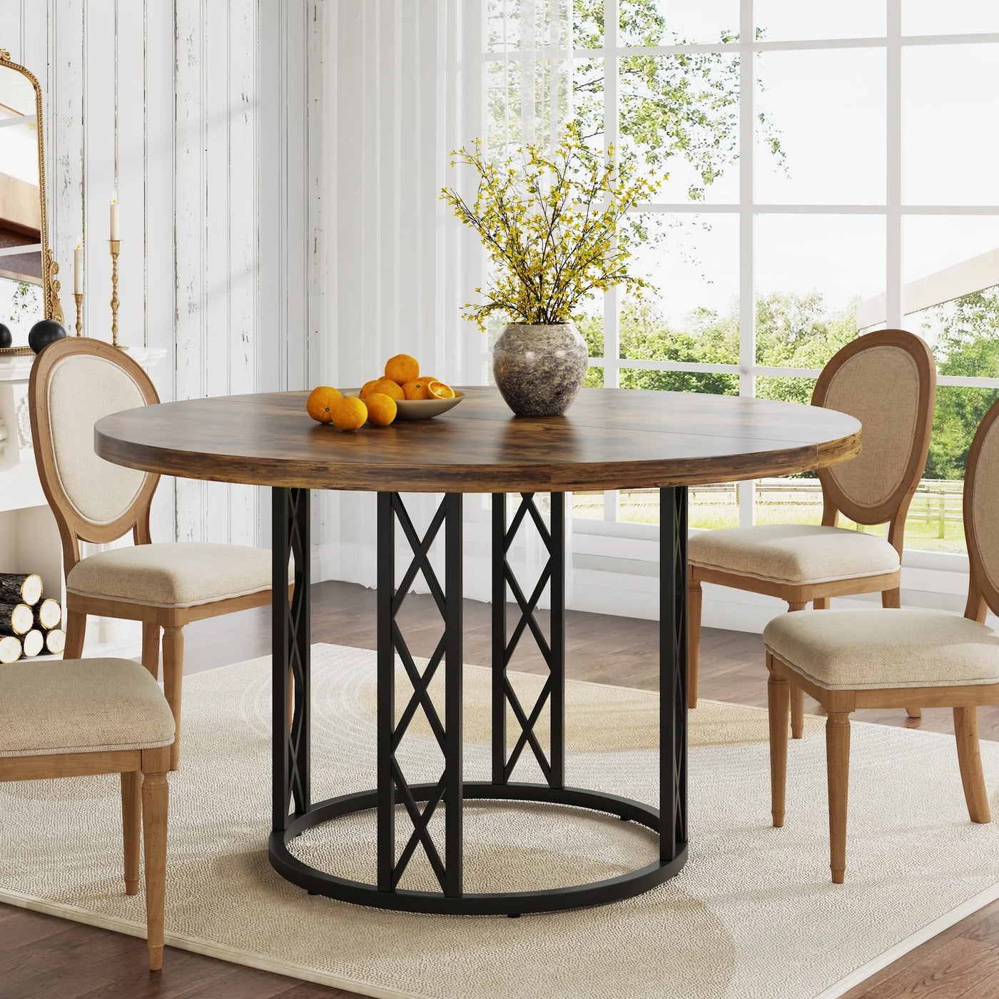 Maurice Round Dining Table for 4 People | 47" Circular Kitchen Table with Metal Base
