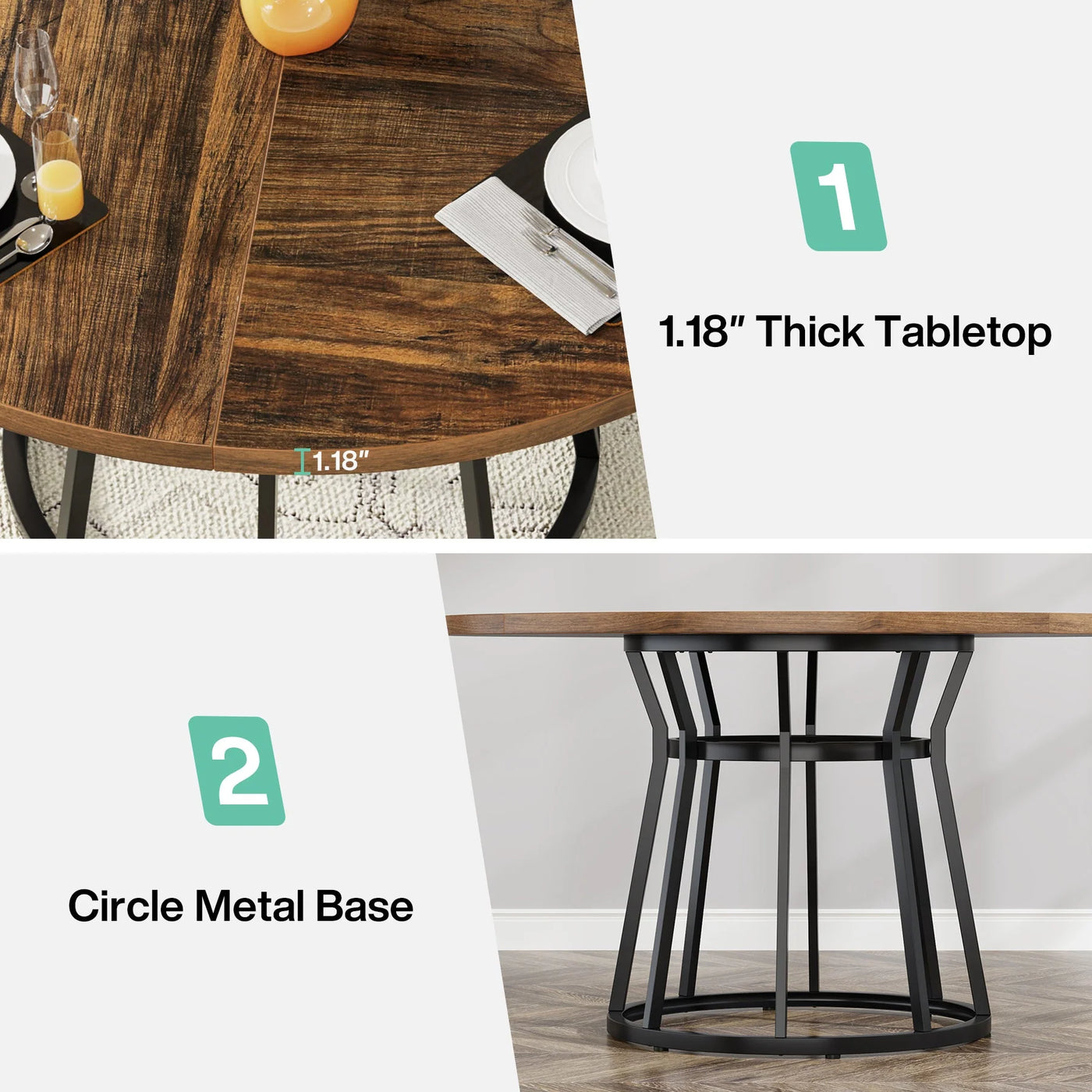 Louvre Round Dining Table for 4 People | 47.2" Kitchen Dinner Table with Metal Base