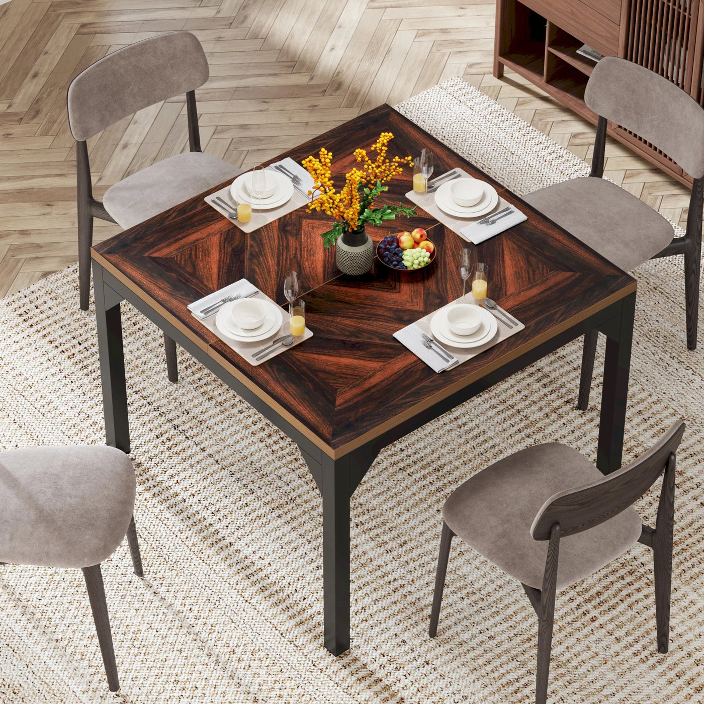 طاولة طعام مربعة فلوريس | طاولة مطبخ خشبية لطاولة العشاء لـ 4 أشخاص