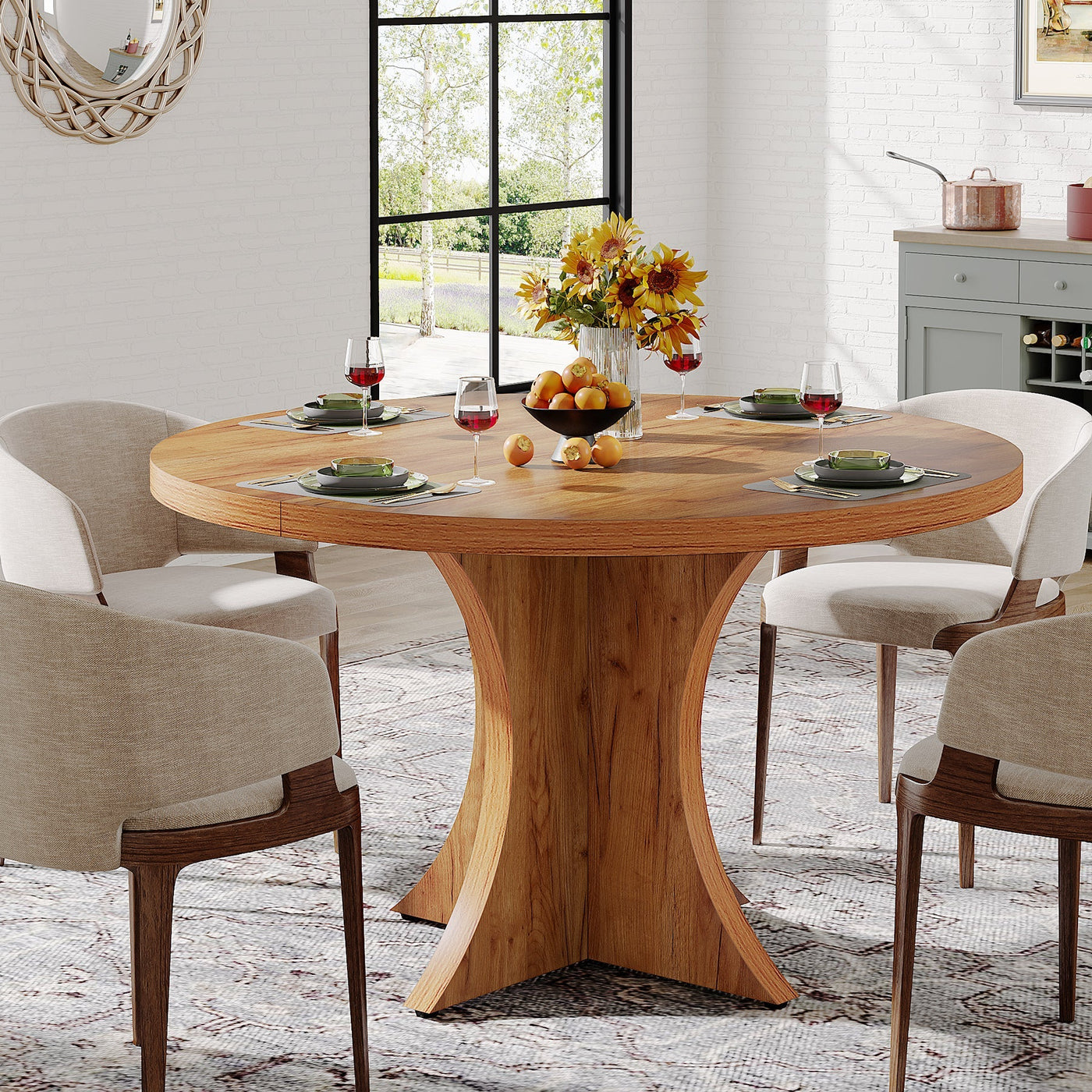 Tensan Round Wood Dining Table | 47.24 Inches Circle Kitchen Table for 4-6