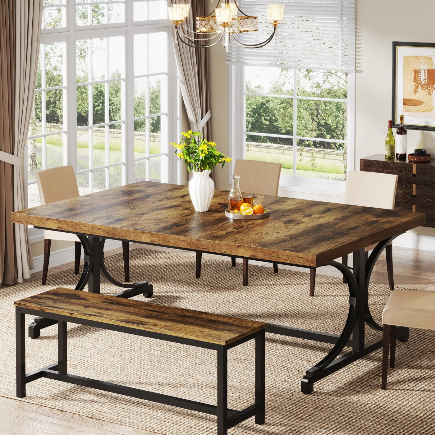 Marett Wood Dining Table | 62.4" Sturdy Rectangular Kitchen Table for Kitchen, Living Room
