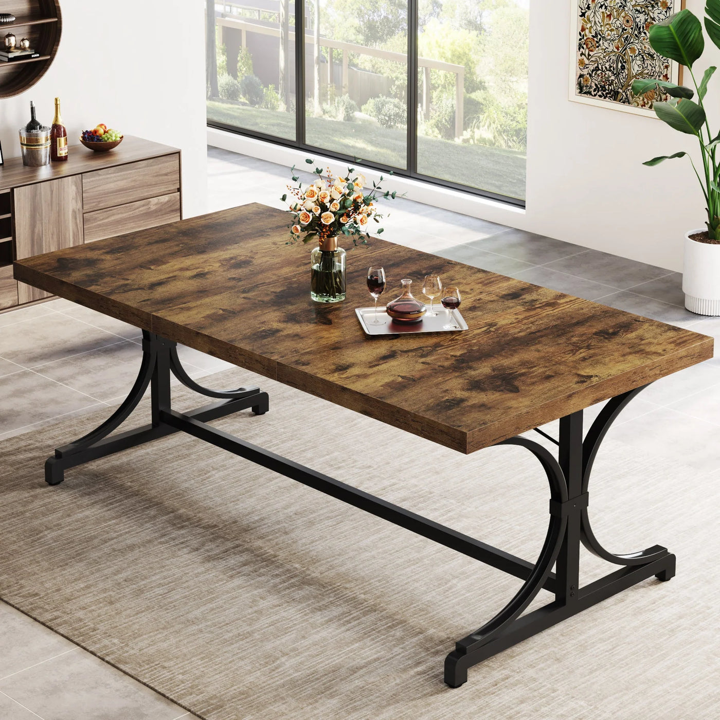 Mesa de comedor de madera Marett | Mesa de cocina rectangular resistente de 62,4" para cocina y sala de estar