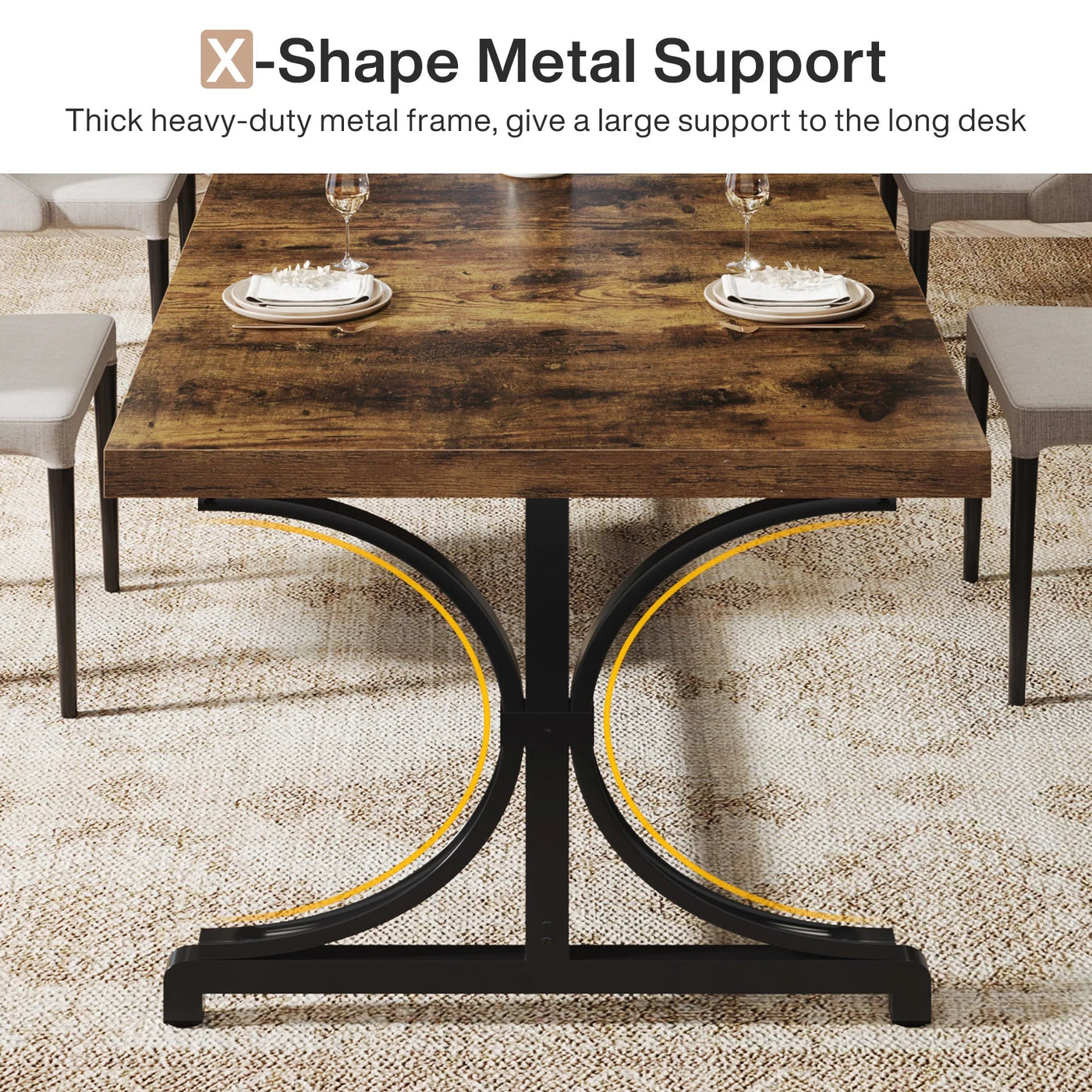 Marett Wood Dining Table | 62.4" Sturdy Rectangular Kitchen Table for Kitchen, Living Room