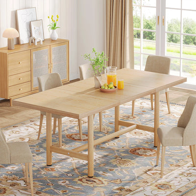 Weave Wood Dining Table, 63" Farmhouse Kitchen Dinner Table for 6 People