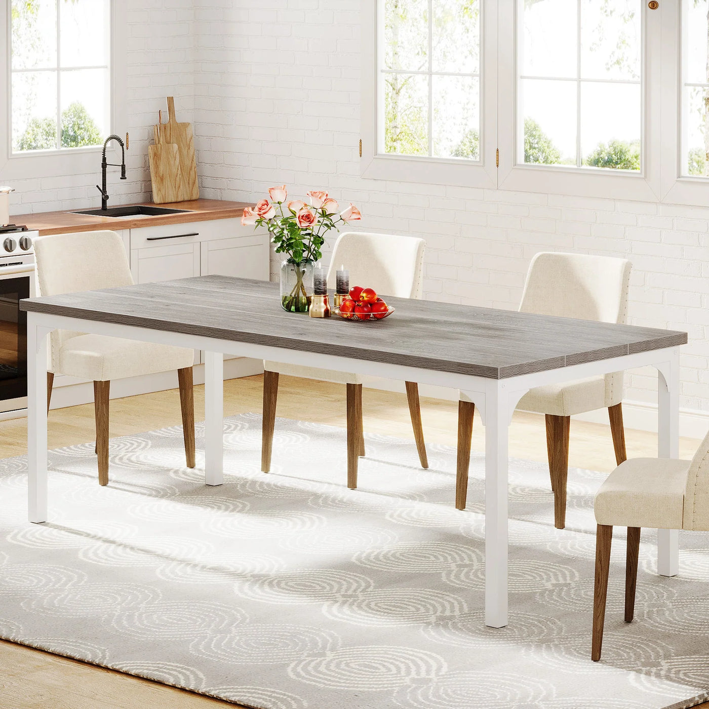 Amour Wood Dining Table | 70.9" Farmhouse Rectangular Rustic Kitchen Dinner Table for 6-8