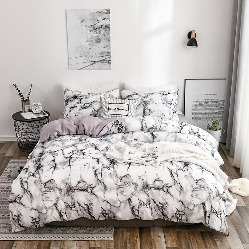 Marble Duvet Cover Set - Affluent Interior Bed
